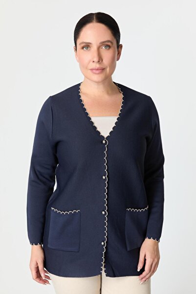 accort Büyük Beden Düğme Detay Triko Hırka-LACI