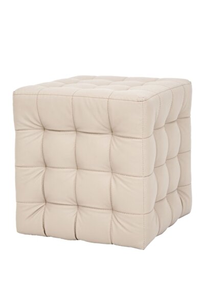 QMOBILI Bump Cube Ottoman, Cream, Faux Leather (poly), 40x40x41 cm