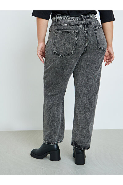 Styli Plus Size Grey Barrel Leg Jeans