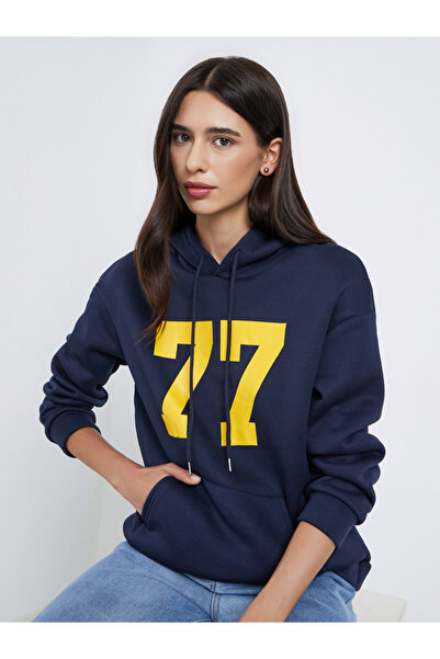 Styli Navy Blue Regular Fit 77 Print Hoodie