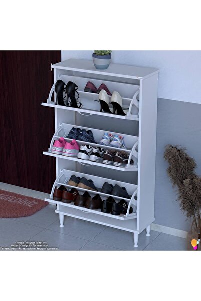Modilayn VARBİ Kapı Önü 72x127 x 26 cm’ lik 3 Düşer Kapak 6 Göz Raf Bölmeli Ayakkabılık