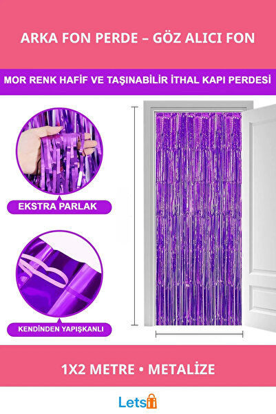 Letsii Purple Metalized Fringe Backdrop Curtain 1X2 Meter Party Decoration