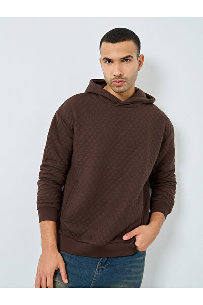 Styli Men Brown Quilted Look Oversized Hoodie