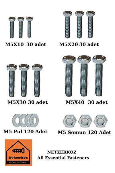 Netzerkoz 360 parça 6 çeşit M6 Cıvata, Somun, Pul seti - M6 Altıgen Başlı Cıv...