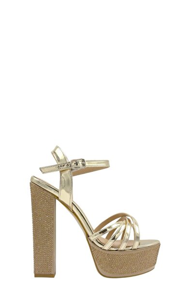 Moulin Shoes حذاء نسائي بكعب حجري ونعل ذهبي اللون
