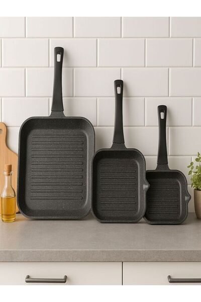 Cem Hitit Black Granite Grill 3-Piece Tava Set 20/24/28 cm