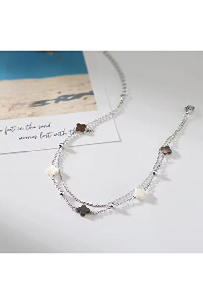 delis 925 silver anklet, JW1806, double clover pattern, rhodium plated