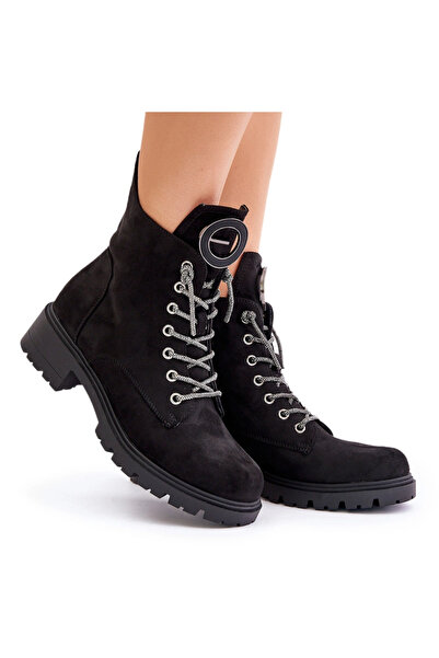 Vinceza Botine călduroase cu șireturi decorative 16465 Negre 38