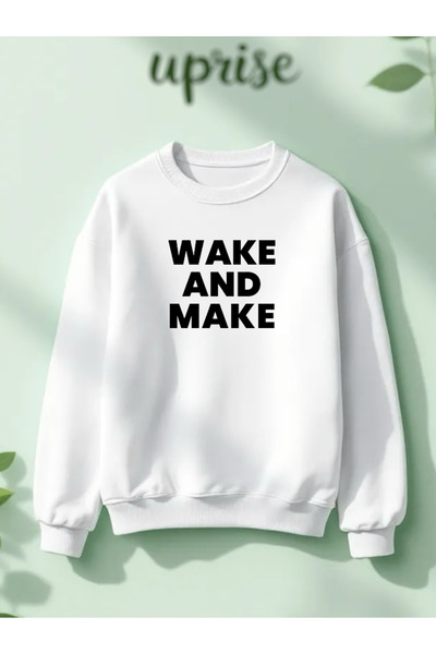 Vordevia Φούτερ Wake And Make με τύπωμα από 100% βαμβάκι, τριών νημάτων, κυκλ...