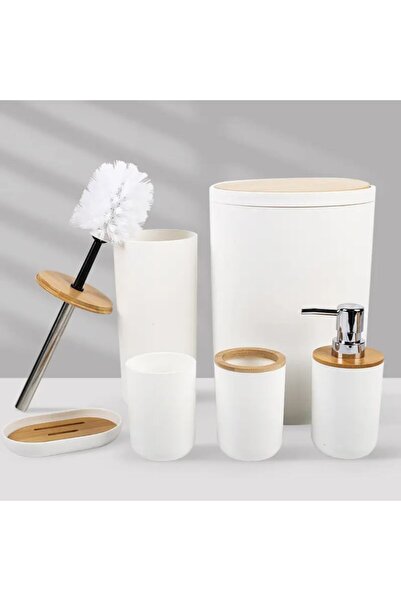 OEM Set Accesorii Baie 6 Piese Cu Capac Bambus – Design Elegant, Plastic Durabil, Organizare Completa