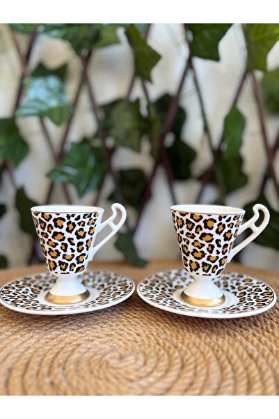 GÜRCÜGLASS Leopard Model Porcelain 2-Piece Coffee Cup.