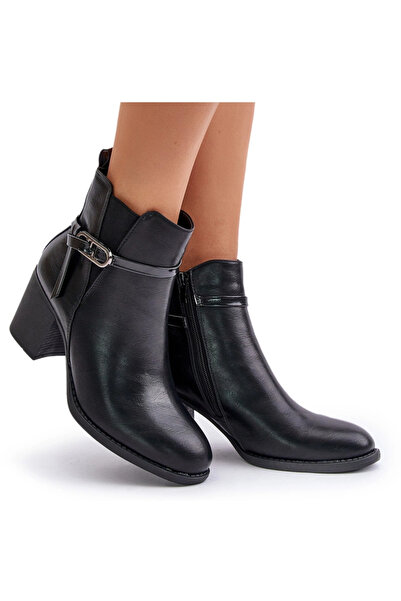 BOTO Botine Dama Cu Toc Izolate Cu Curea Negre Zinithia 38