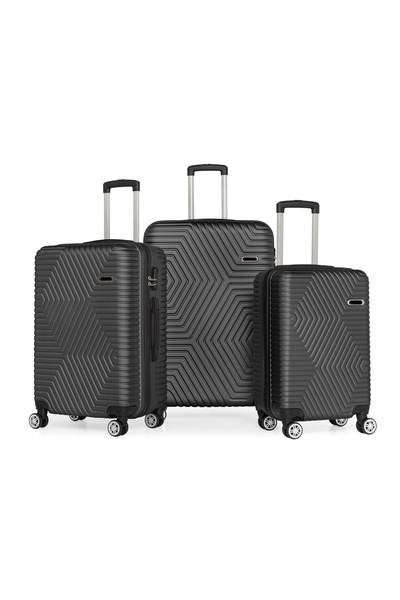 Artenova Set 3 trolere cu 4 roti, comaprtiment rigid, maner telescopic, cifru, negru