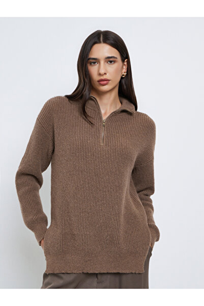 Styli Regular Fit Longline Quarter Zip Sweater