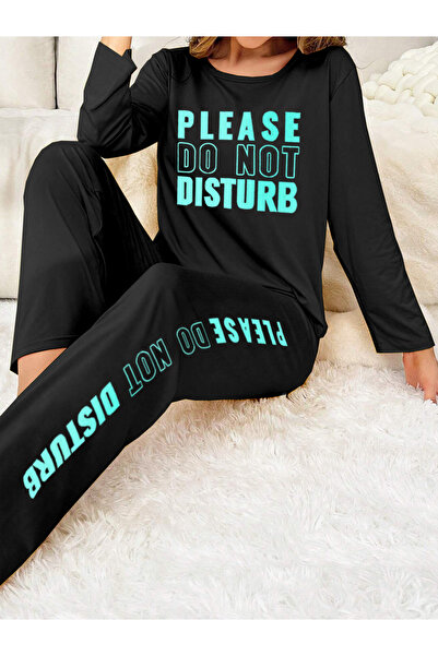 Take Two By Styli Slogan Print Long Sleeve T-Shirt and Pyjama Set