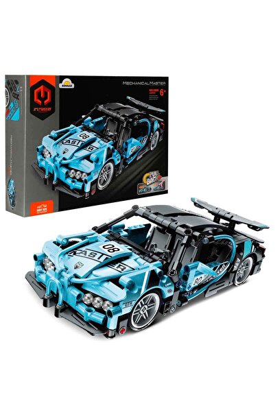 PopŞeker Pull and Go Blue Super Car 422 Pieces – Assembled Race Car, Collection and Playset