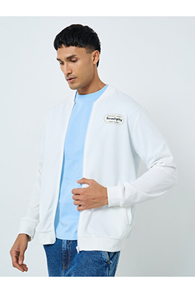 Take Two By Styli Men White Zip Up Bomber Jacket