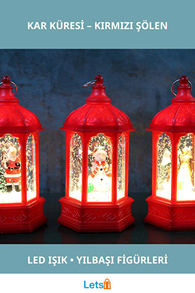 Letsii Yılbaşı Temalı Işıklı Kar Küresi Kırmızı 14x7 cm