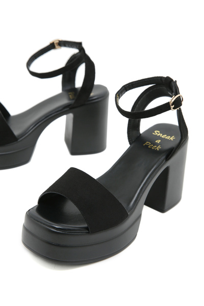 Sneak-a-Peek By Styli Black Ankle Strap Block Heel Sandals