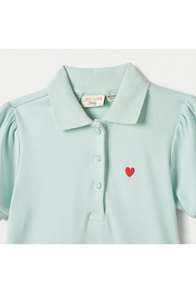 Juniors Heart Embroidered Polo Dress with Frill Detail and Short Sleeves
