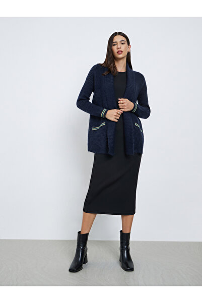 Take Two By Styli Dark Blue Longline Knit Cardigan