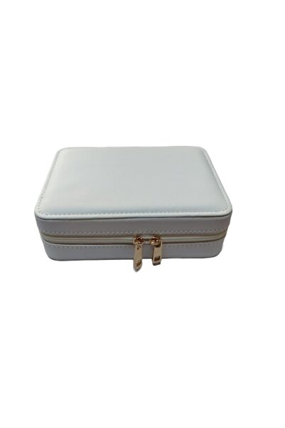 Cadouridiversity - Zipper jewelry box, white faux leather, 16 x 11 cm (R14-06)