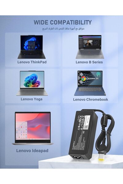 Generic NATNO 65W Slim Square-Tip AC Adapter Charger for Lenovo Ideapad/ThinkPad