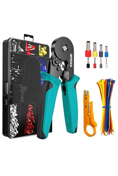 amXea Trusă de sertizare turcoaz-negru - clește HSC8 6-4A pentru pini 0,25-10 mm², 1200 terminale