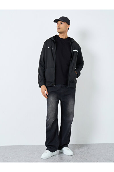 Take Two By Styli Men Black Zip Up Hooded Jacket