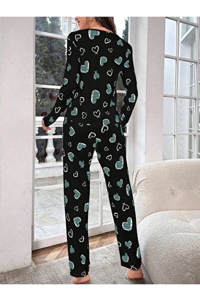 Take Two By Styli Heart Print Long Sleeve T-Shirt and Pyjama Set