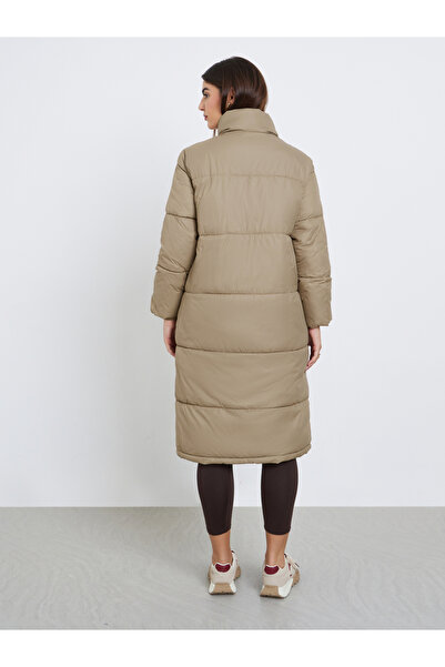 Styli Beige Oversized Padded Coat with Side Pockets