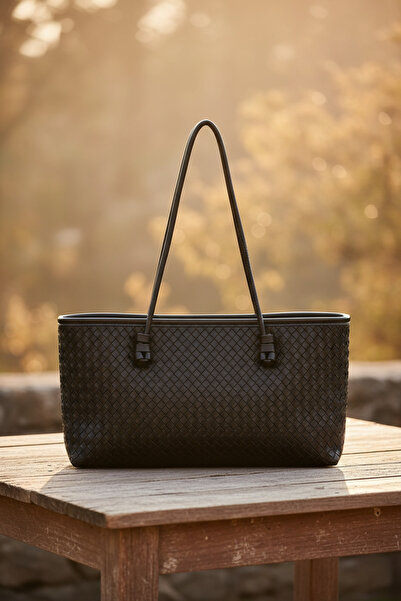 KISCHE Women's Tote Bag Black Braided Bag Knitting Model