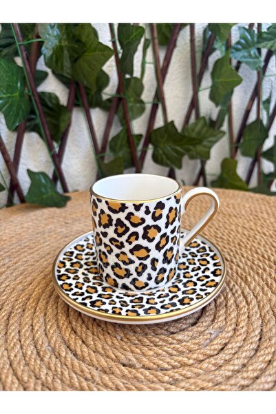 GÜRCÜGLASS Leopar Model Porselen 2`lı Çay Fincanı.