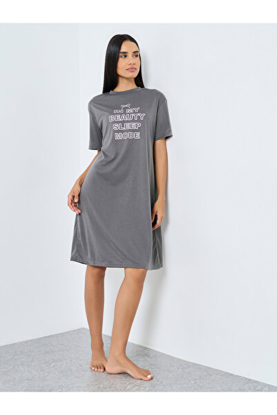 Styli In My Beauty Sleep Mode Slogan Print Sleep T-Shirt Dress