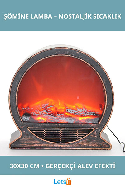 Letsii Vintage Tasarımlı Şömine Efektli LED Lamba 30x30 cm