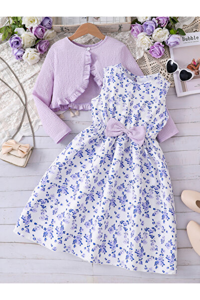Take Two By Styli Teens Purple Floral Dress and Bolero Set