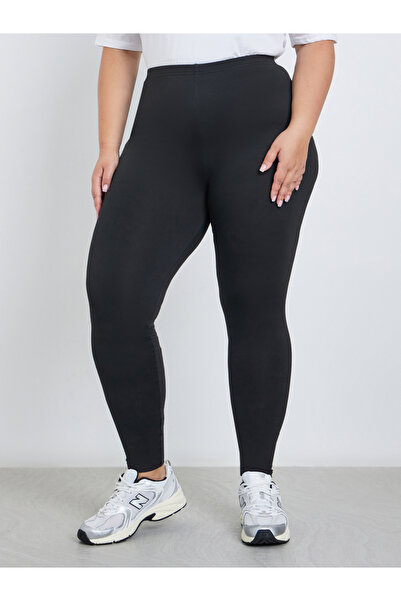 Styli Plus Size Black Leggings with Elastic Waistband