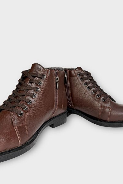 Liger Мъжки ботуши с подплата от естествена кожа, неплъзгаща се гумена подметка и цип, КАФЯВИ