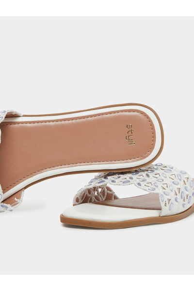Styli White Embellished Flat Sandals