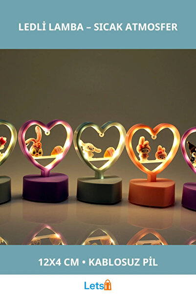 Letsii Şık Kalp Şeklinde Kablosuz Masa Üstü Ledli Lamba