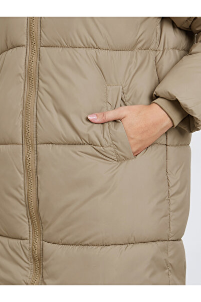 Styli Beige Oversized Padded Coat with Side Pockets