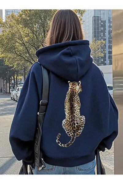 Touz Moda Leopar Streetwear Принт Unisex Oversize Світшот з капюшоном Hoodie