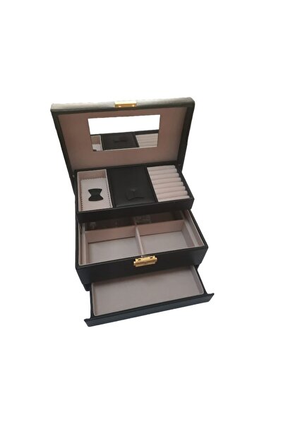 Cadouridiversity - Jewelry box, faux leather, black, 22 cm x 17 cm, R14-10