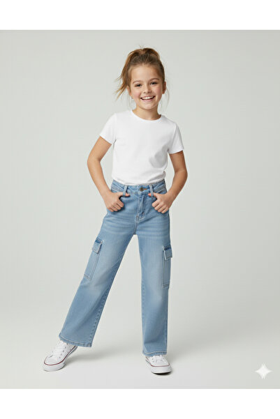 rois Girls' Light Blue Cargo Jeans Pants