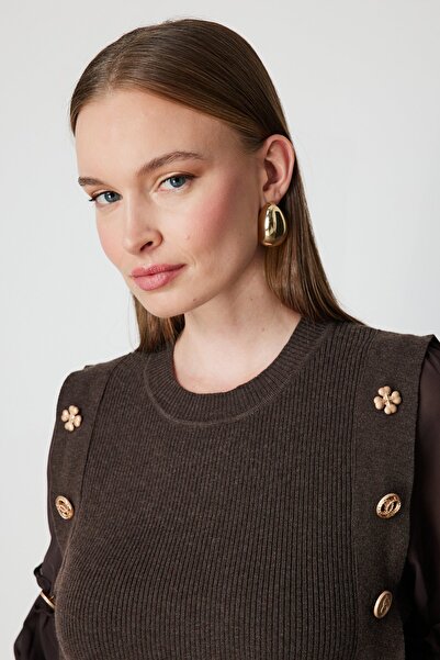 ON Balloon Sleeve Ornament Buttoned Knit Sweater