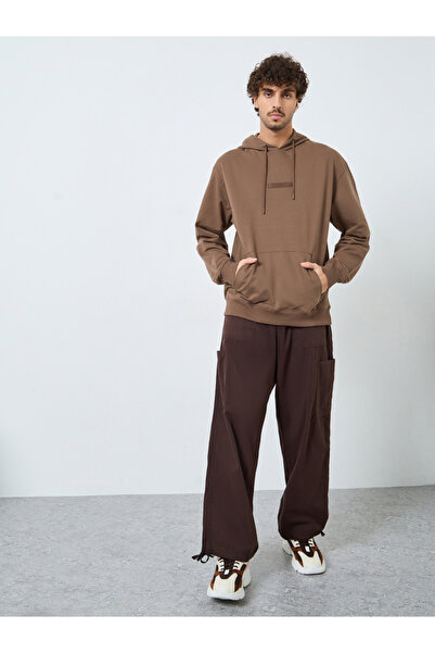 Styli Men Brown Embroidered Relaxed Fit Hoodie