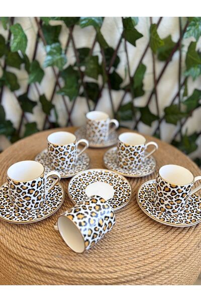 GÜRCÜGLASS Leopar Model Porselen 6`lı Çay Fincanı.