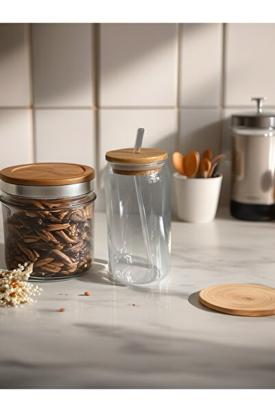 BAYSA Bambu kapaklı cam pipetli bardak 500cl