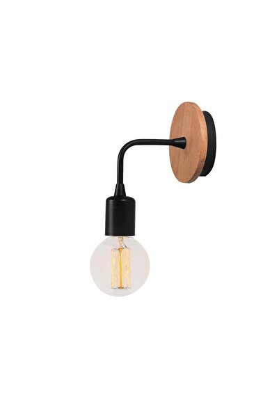 MOİRA Harput Rustic Wood Metal Single Sconce with Tufts Black, Industrial Dec...