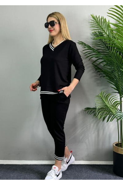 JANES New Season Women's Long Sleeve Ribbed Detail Double Casual Suit